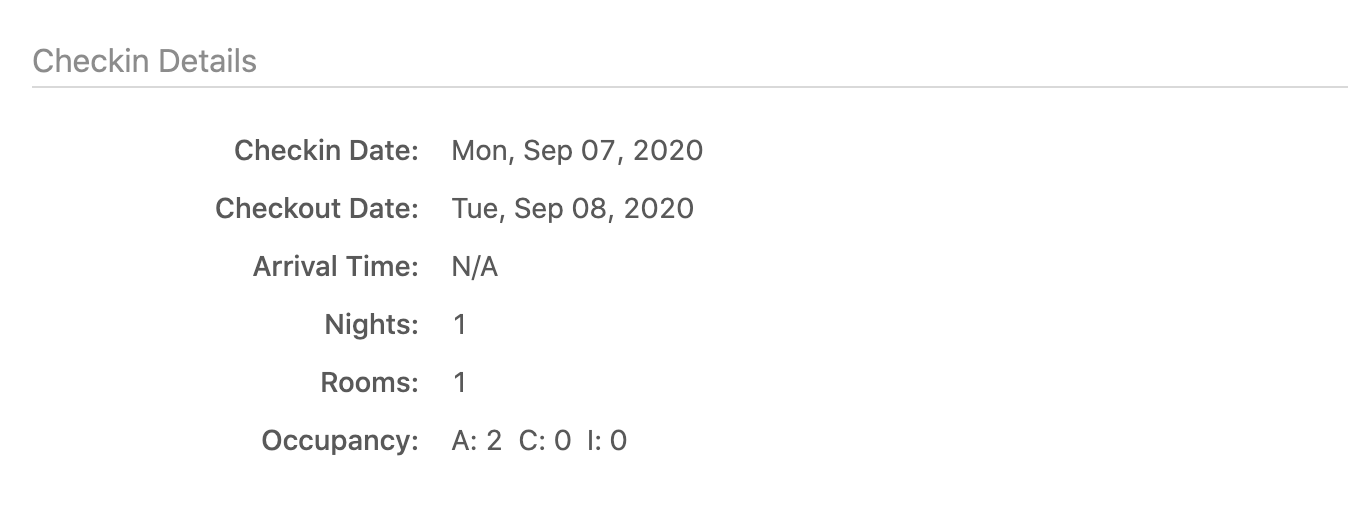 check-in details section